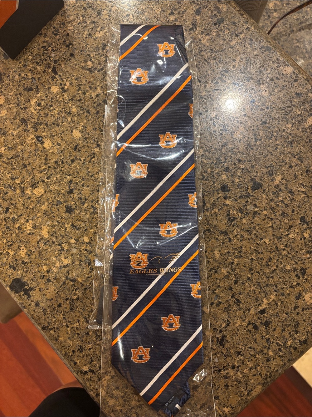 Navy and Orange Diagonal Stripe Logo Neck Tie - Collegiate Style